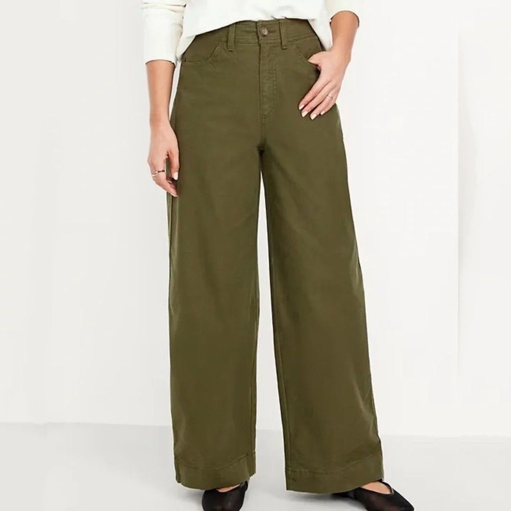 Old Navy Extra High-Waisted Mariner Wide-Leg Pants Size 16 Conifer Green Cotton
